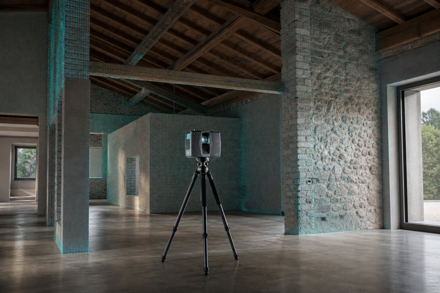 Laser scanner durante il rilievo tridimensionale di un edificio